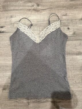Hollister Gray Ribbed Cami with Cream Lace Trim